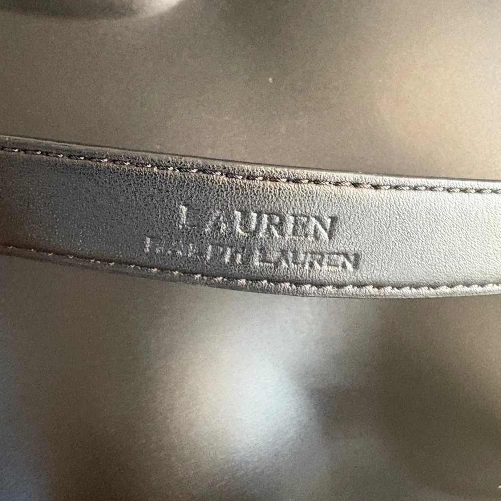 Lauren Ralph Lauren Black Leather Belt with Gold RL Plaque sz L 45” x 1/2” NWOT